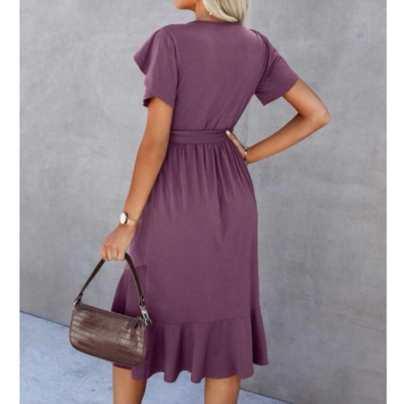 Petal sleeve ruffle wrap hem midi dress - Picture 3 of 4
